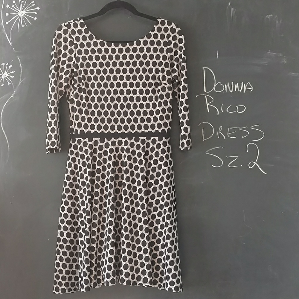 Donna Rico Polkadot Dress Sz 2 Black Tan